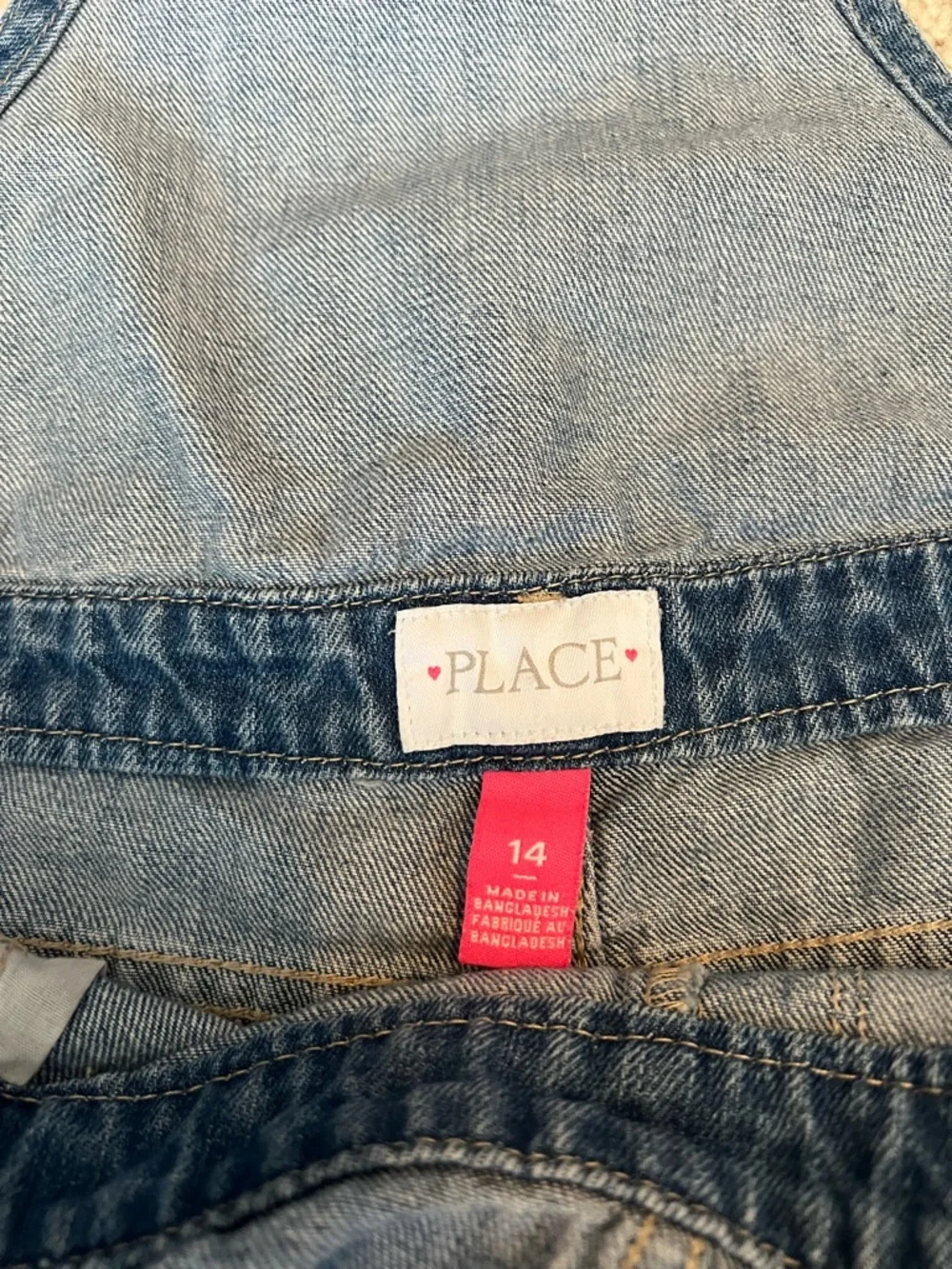 The Children's Place Medium Blue Denim Shortall Romper with Distressed Details